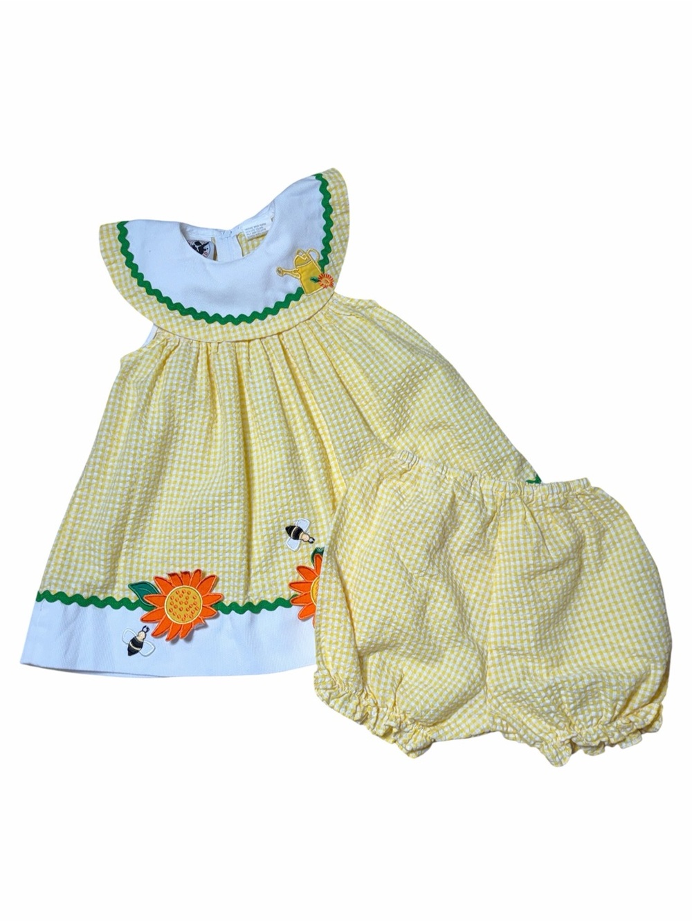 Good Lad Vintage Yellow Gingham Floral Dress Set Girls 2T